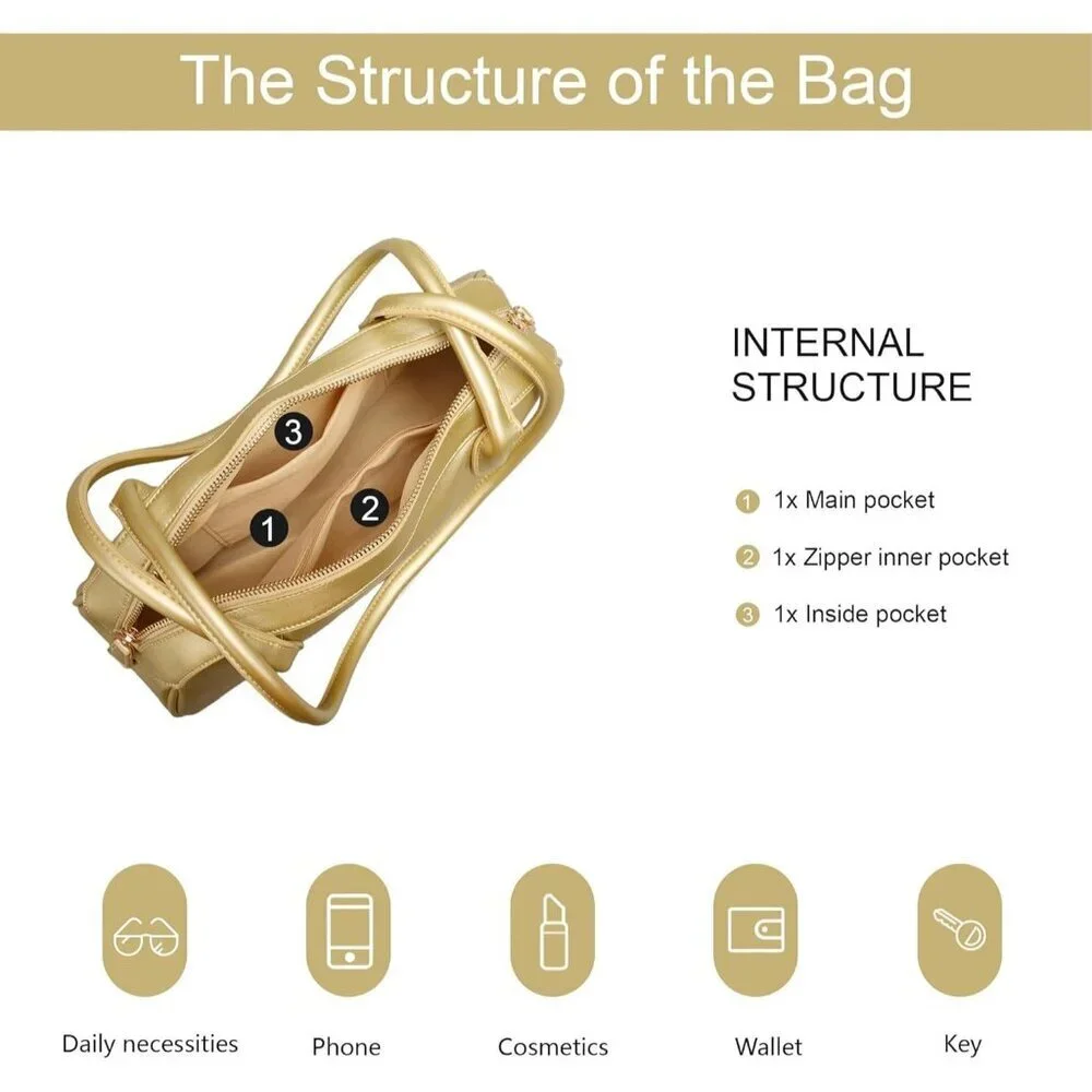 Women Golden PU Leather Shoulder Purse Elegant Swing Bag for daily use Work - Picture 6 of 7